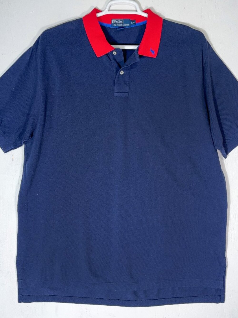 VTG 90s Polo Ralph Lauren Shirt Mens XXL Navy Blue Red Collar Pony Pique